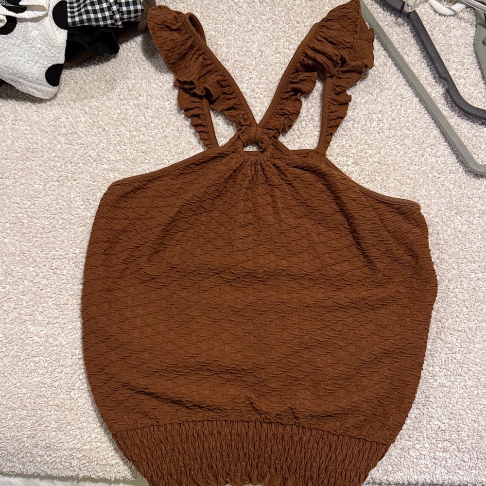 Brown Textured Sleeveless Top